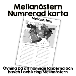 Mellanöstern - Kartövning med numrerad karta