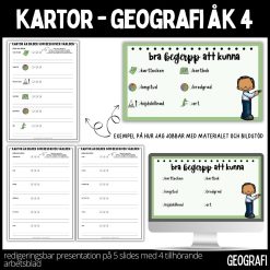Kartor - presentation - 5 sidor - arbetsblad - 4 stycken