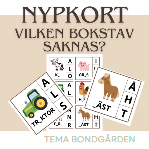 Nypkort - Vilken bokstav saknas? tema bondgården