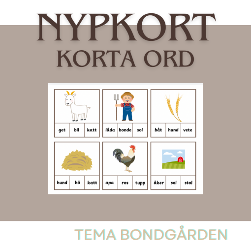 Nypkort - korta ord - tema bondgården