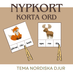 Nypkort - korta ord - tema nordiska djur