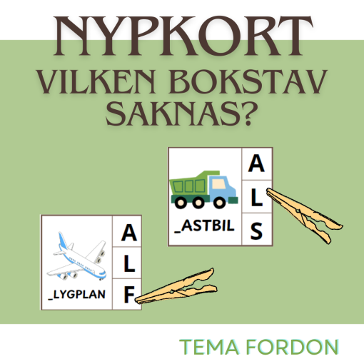 Nypkort - Vilken bokstav saknas? - tema fordon