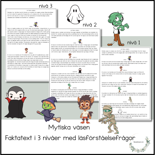Mytiska väsen - faktatexter i 3 nivåer med läsförståelsefrågor