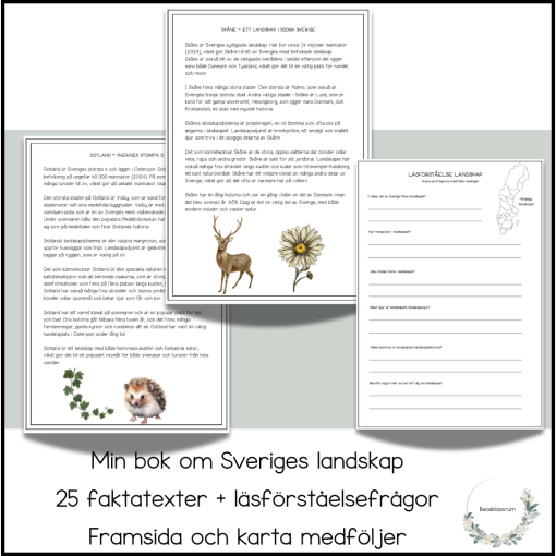 Min bok om Sveriges landskap - faktatexter + läsförståelsefrågor