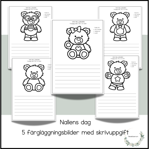 Nallens dag - färgläggningsbilder med skrivuppgift