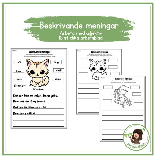 Beskrivande meningar / adjektiv - 15 olika arbetsblad