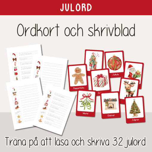 Jul - ordkort och skrivblad - Julord