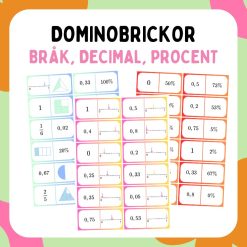 Dominokort: Bråk, procent & decimal