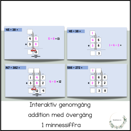 Interaktiv presentation - addition med övergång, 1 minnessiffra