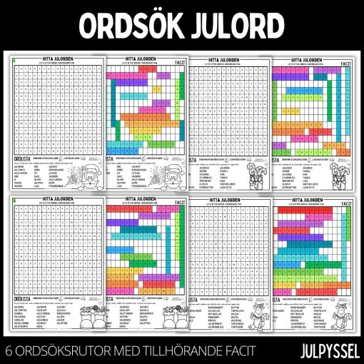 Ordsök julord med färgläggningsbild - 6 stycken