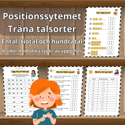 Positionssystemet – träna talsorter, 4 arbetsblad, olika typer av uppgifter, med facit