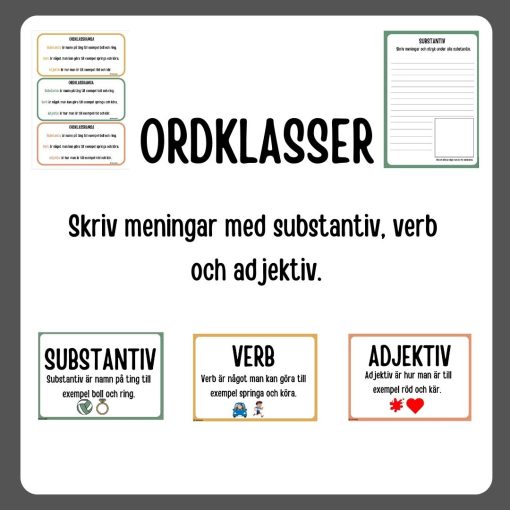 Ordklasser - substantiv, verb och adjektiv