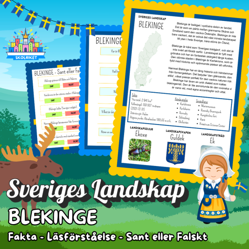 Sveriges Landskap - BLEKINGE - Fakta, Läsförståelse och Sant eller Falskt-frågor!