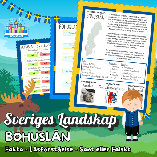 Sveriges Landskap - BOHUSLÄN - Fakta, Läsförståelse och Sant eller Falskt-frågor!