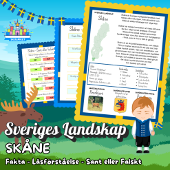 Sveriges Landskap - SKÅNE - Fakta, Läsförståelse och Sant eller Falskt-frågor!