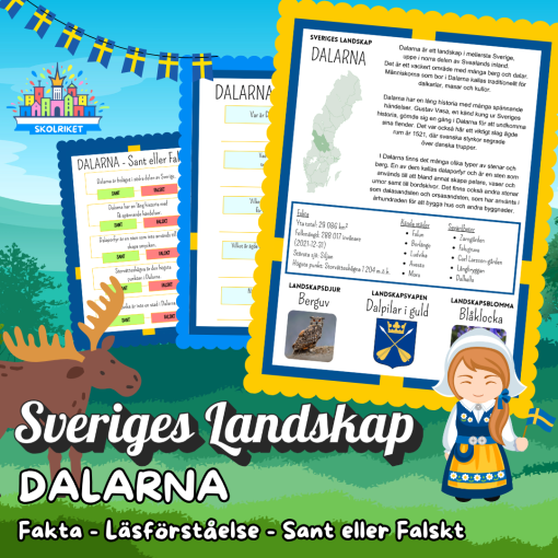 Sveriges Landskap - DALARNA - Fakta, Läsförståelse och Sant eller Falskt-frågor!
