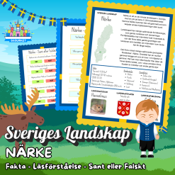 Sveriges Landskap - NÄRKE - Fakta, Läsförståelse och Sant eller Falskt-frågor!