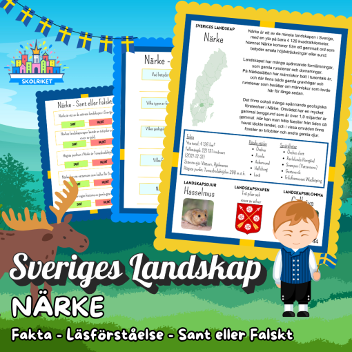 Sveriges Landskap - NÄRKE - Fakta, Läsförståelse och Sant eller Falskt-frågor!