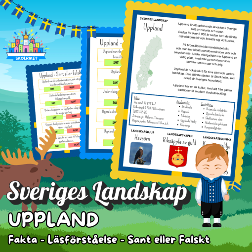 Sveriges Landskap - UPPLAND - Fakta, Läsförståelse och Sant eller Falskt-frågor!