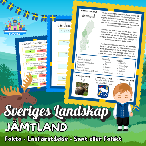 Sveriges Landskap - JÄMTLAND - Fakta, Läsförståelse och Sant eller Falskt-frågor!