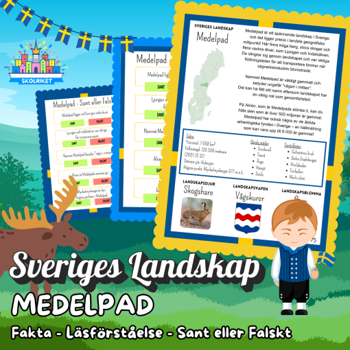 Sveriges Landskap - MEDELPAD - Fakta, Läsförståelse och Sant eller Falskt-frågor!