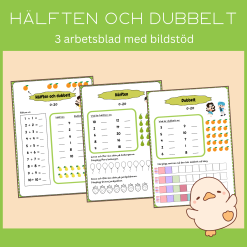 Hälften och dubbelt, talområde 0-20, 3 sidor