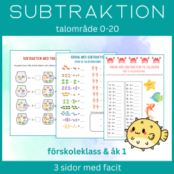 Räkna med subtraktion, talområde 0-20, 3 arbetsblad