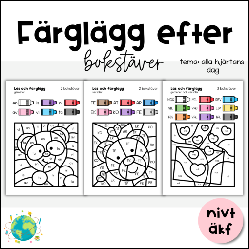 Färglägg efter bokstav - Alla hjärtans dag