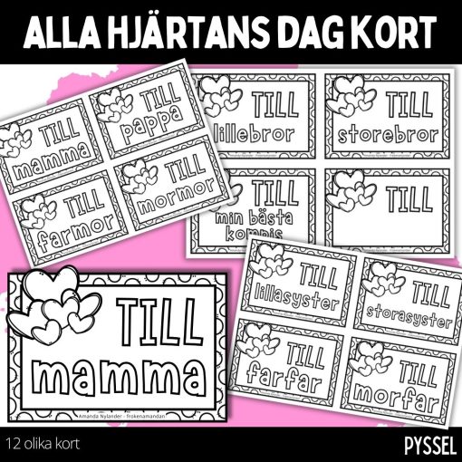 Alla hjärtans dag kort - 12 olika kort
