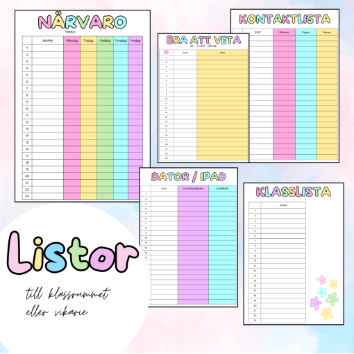 Elevlistor - Närvaro, dator, kontaktlista