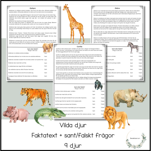 Vilda djur - läsförståelse