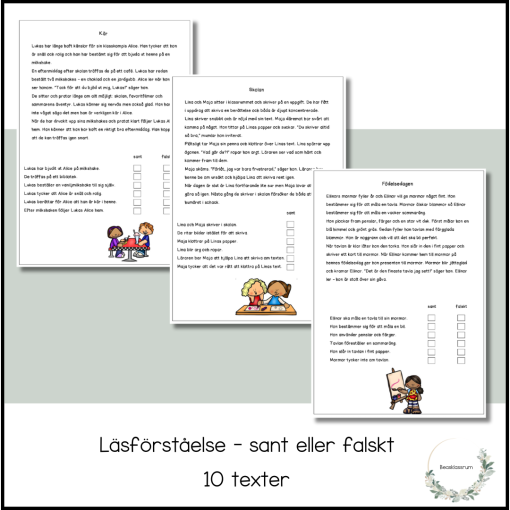 Läsförståelse - sant eller falskt nivå 2