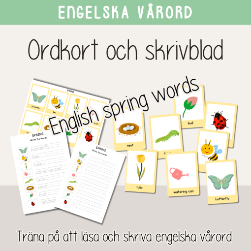 Vår - Engelska vårord - Flashcards och skrivblad