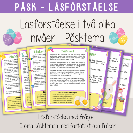 Påsk - Läsförståelse om påsken - 10 olika texter i två olika nivåer