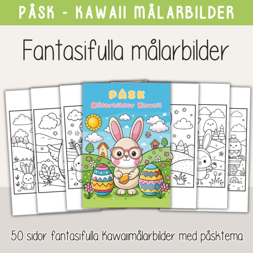 Påsk - Kawaii målarbilder - 50 st med påsktema