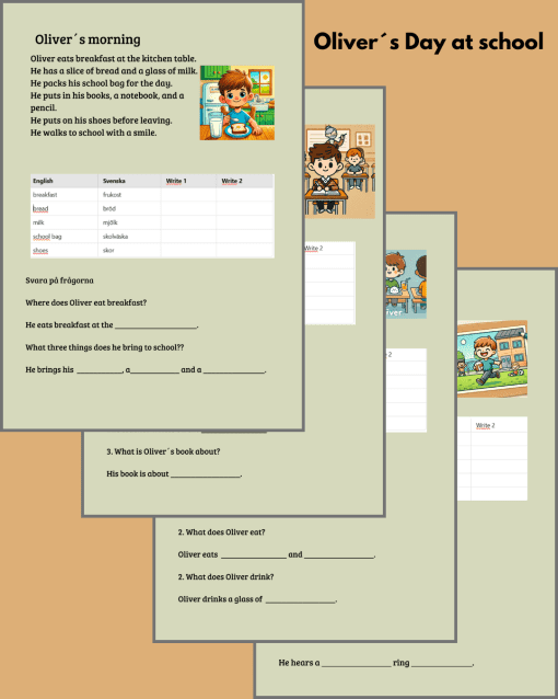 Oliver´s day at school - korta läsförståelsetexter (engelska)