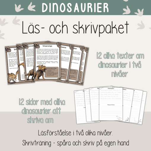 Läs - och skrivpaket - Dinosaurier - Läsförståelse och skrivträning