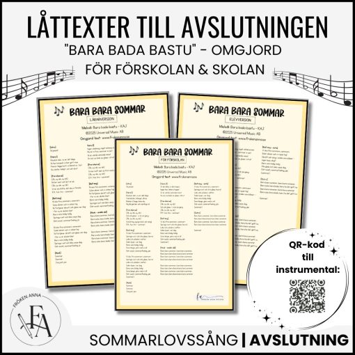 Låttexter till avslutningen - Bara bara sommar! (Bara bada bastu) Förskola & Skola