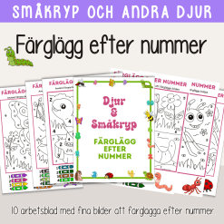 Småkryp och andra djur - Färglägg efter nummer - siffror - Sifferträning