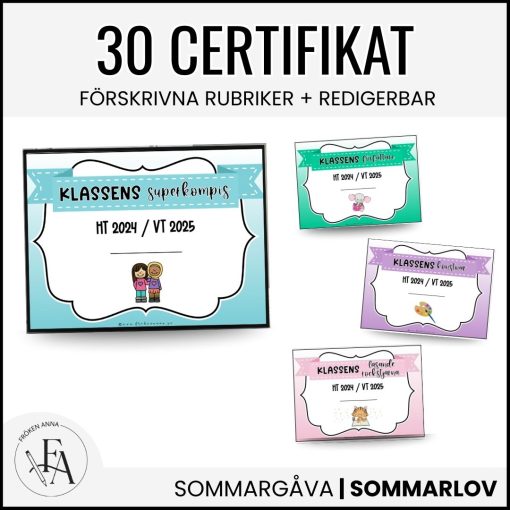 Klasscertifikat 2024/2025 – Redigerbara och färdiga att skriva ut