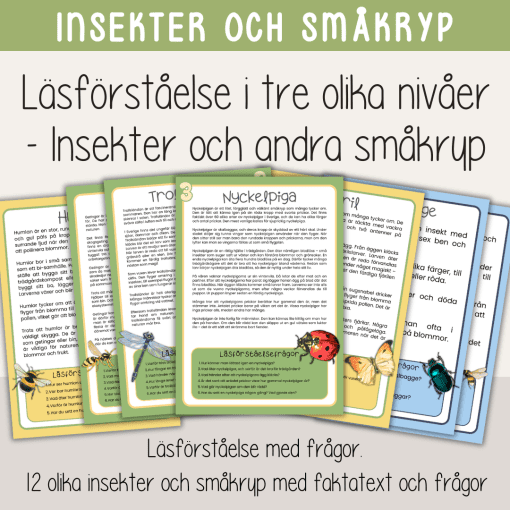 Insekter och andra småkryp - Läsförståelse i tre nivåer - 12 olika faktablad med frågor.