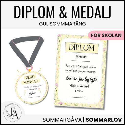 Diplom och medalj till skolavslutningen | Gul sommaräng