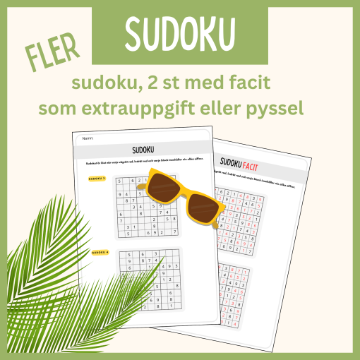 Fler sudokun, 2 st med facit, som extrauppgift eller pyssel
