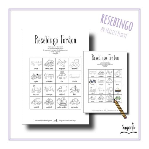 Pyssla på resan - Resebingo fordon med bildstöd