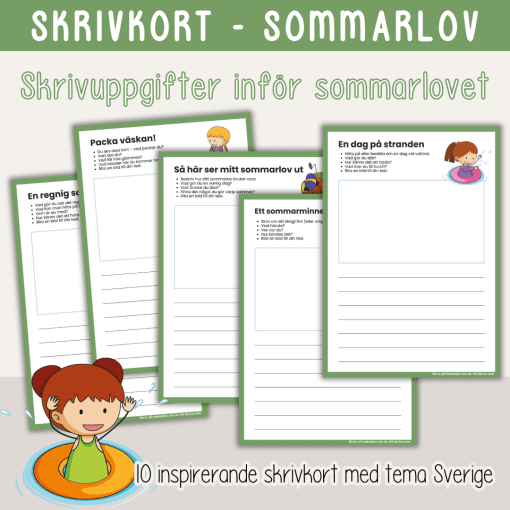 Skrivkort – Tema Sommarlov | Kreativa skrivuppgifter om sommarlovet