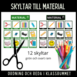 Skyltar till material, 12 st, grön och svart ram