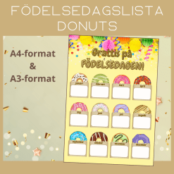 Födelsedagslista med färgglada donuts!