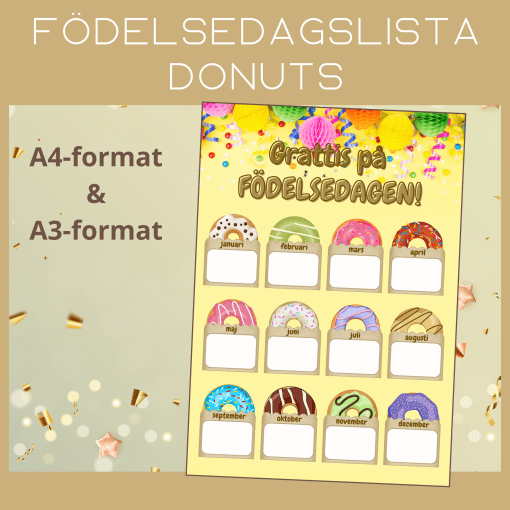 Födelsedagslista med färgglada donuts!