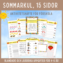 Färgglatt aktivitetshäfte för förskolan – 15 sidor med lekfullt lärande och pyssel!