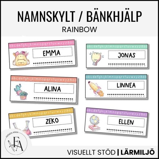 Namnskyltar / bänkhjälp | Rainbow